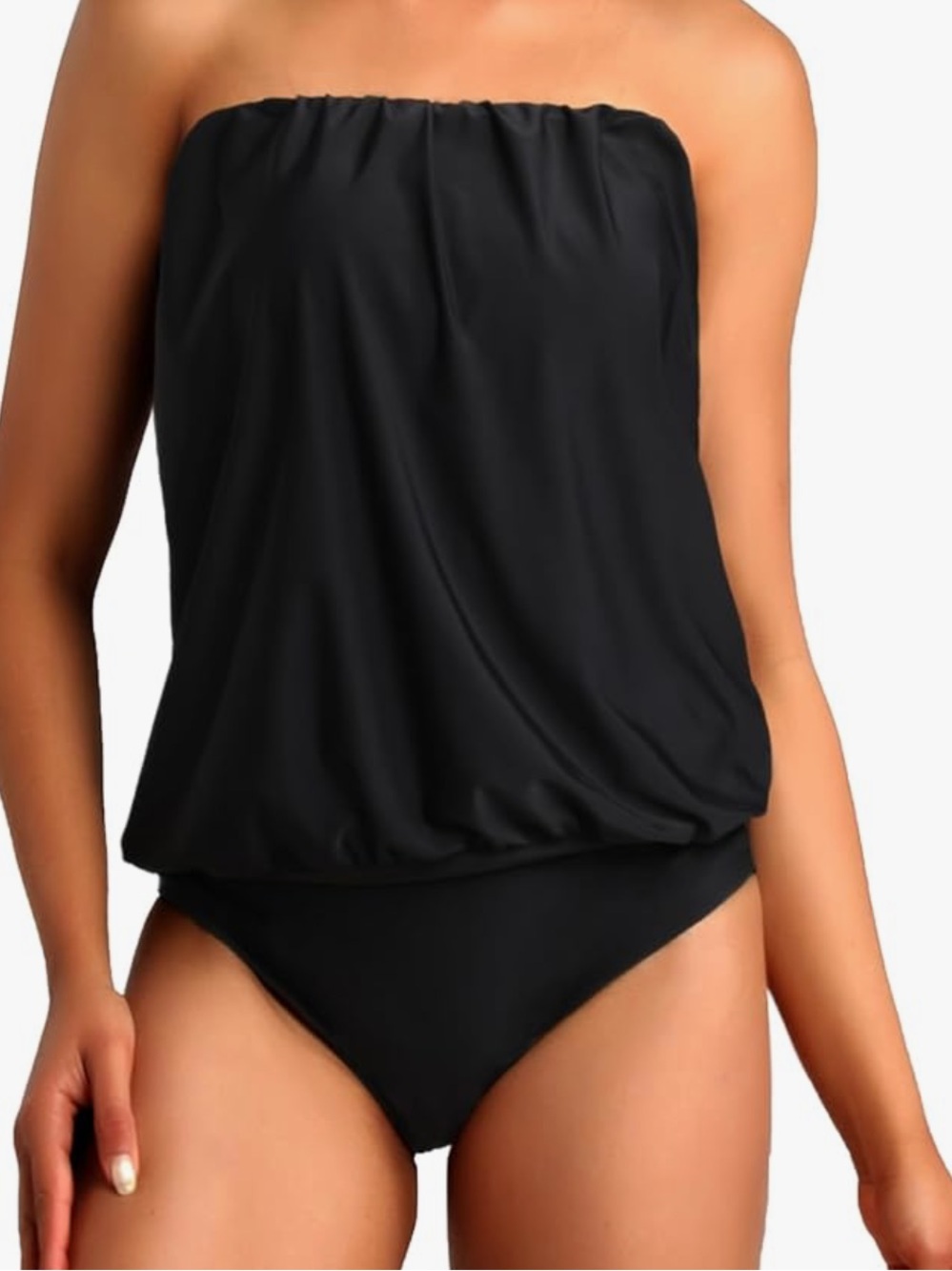 SPANX Black Strapless Blouson One-Piece Swimsuit
